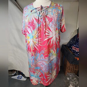 Simply Aster Plus Size 3X Bright Multicolor Tunic Short Sleeve